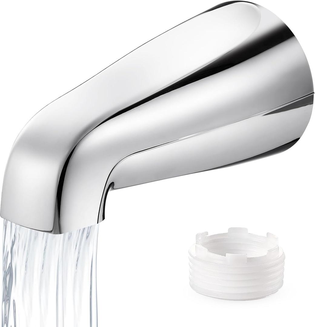 Fosenlion Universal Bathtub Faucet Replacement Tub Spout –– Fast-Fill, No-Leak Metal Faucet, Easy Installation, Fits 1/ 2" IPS & 3/ 4" IPS Thread Pipes, Includes Adapter (Chrome)