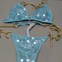 MakeMeChic Women's Sequin Bikinis Set Sparkly Halter Triangle Ring Linked Tie Side Bathing Suit, S