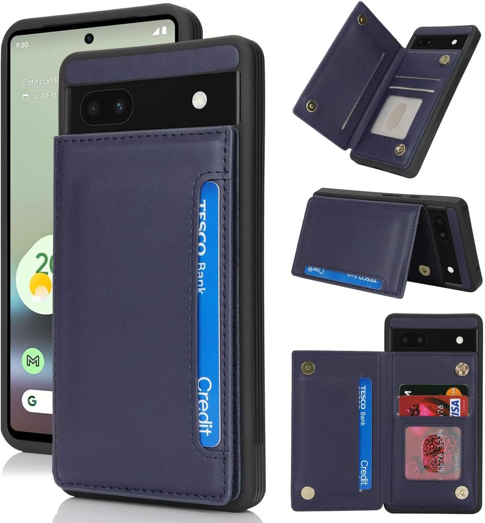 iCoverCase Compatible with Google Pixel 6a Case with Card Holder, Wallet Phone Case for Women Men [RFID Blocking] PU Leather Protective Wallet Case for Pixel 6a (Dark Blue)