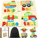 TOY Life Toddler Puzzles Ages 2-4, 4 Vehicles with Spelling Wooden Puzzles for Toddlers 3-5, Montessori Toys Gifts for 1 2 3 Years Old Boys Girls, Christmas Birthday Gifts Learning Toys for Kids