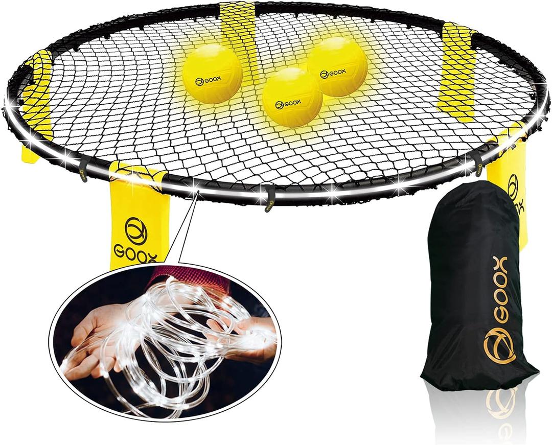 GOOX Outdoor Beach Ball Game, Roundnet Game Set for FamilyCarrying Bag, 3 Balls, Net and Strip Light (ONLY for Light Up Set), Played Outdoors, Indoors, Beach, Lawn, Yard and Park