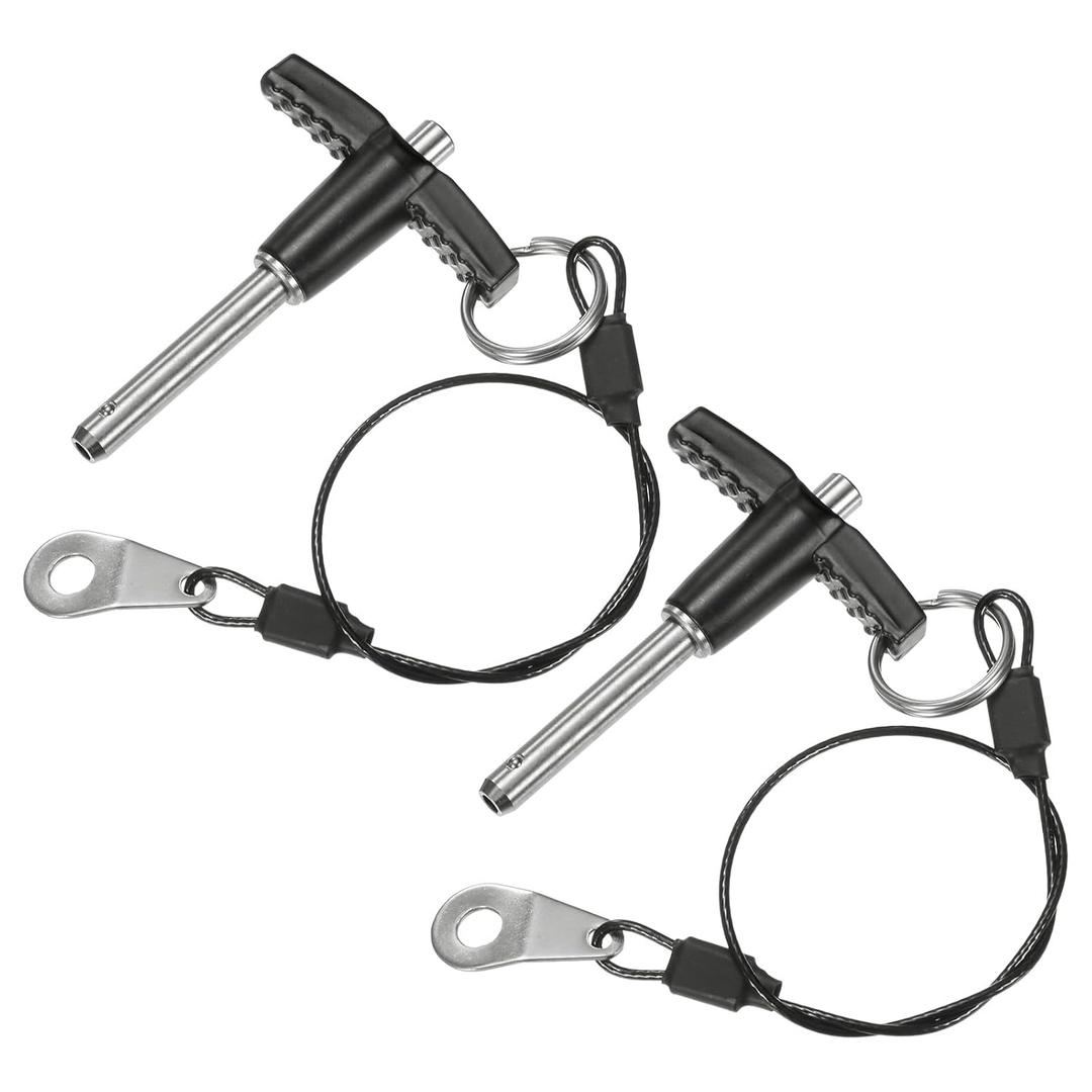 2-Pack T Handle Lock Pins, 1/4"(6mm) Dia. 1-3/16"(30mm) Usage Length Push-Button Quick Release Locking Pins W Lanyard Cable for Speaker/Aviation/Gym/Machine [304 Stainless Steel]