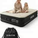 Queen Air Mattress with Built-in Pump, 16" Elevated Inflatable Bed for Home & Guests, Self-Inflating Blow Up Mattress with Flocked Top & Storage Bag, 660lb Max Weight, Matt Black