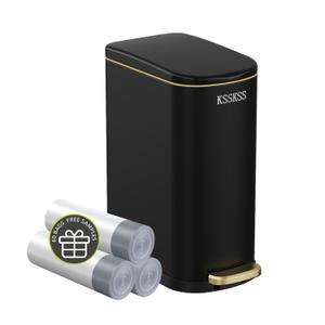 2.6 Gallon Slim Bathroom Can with Soft Close Lid, 10L Stainless Steel Garbage Can with Removable Liner, for Narrow Spaces, Bathroom, Bedroom (Matt Black)