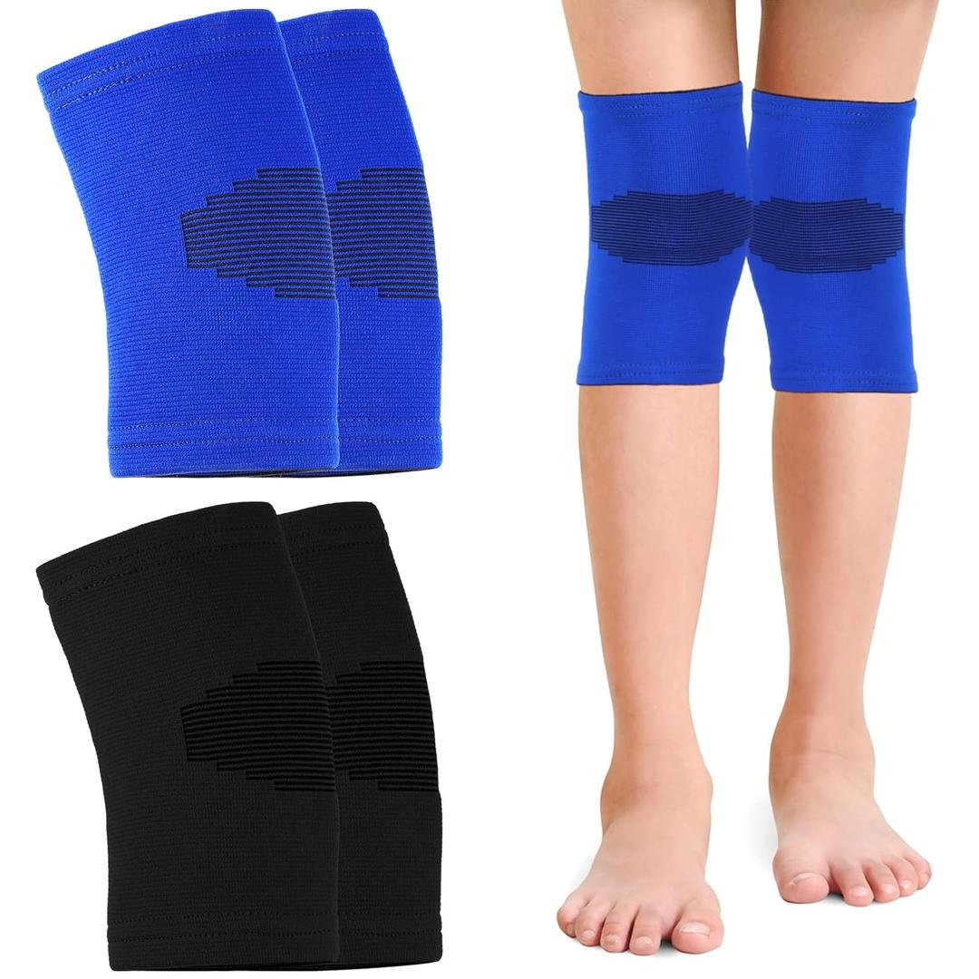 Skylety 2 Pairs Kids Knee Sleeve Kids Knee Brace Children Support Compression Child Sleeve Pads for Basketball, Volleyball, Sports, Gymnastics(Large,Blue, Black)