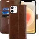 MONASAY Wallet Case Compatible for iPhone 12 mini 5G 5.4-inch,[Glass Screen Protector Included] [RFID Blocking] Flip Folio Leather Cell Phone Cover with Credit Card Holder, Brown