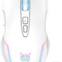 Rechargeable Wireless Gaming Mouse, Ergonomic RGB Computer Mouse with 2.4G Receiver, RGB Backlight, Adjustable DPI Up to 3600, 7 Buttons (Not Programmable) for Windows Vista Linux (White)