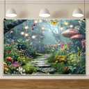 Enchanted Forest Backdrop Mushroom Butterfly Floral Fairy Tale 5x3ft | Wildflowers Fairytale Wonderland Garden Background Boy Girl Baby Shower Birthday Party Banner Decorations Photoshoot Props