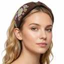 Embroidered Headbands for Women Floral Boho Knotted Leaf Wide Padded Vintage Fabric Hairbands Decorative Flower Hair Hoop (colorful flower)