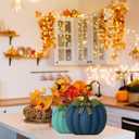 2 x Amyhill 3 Pcs Thanksgiving Pumpkin Wodden Table Sign Wood Block Fall Pumpkin Decor Autumn Farmhouse Rustic Tiered Tray Decorations Table Centerpieces for Home Kitchen(Blue)