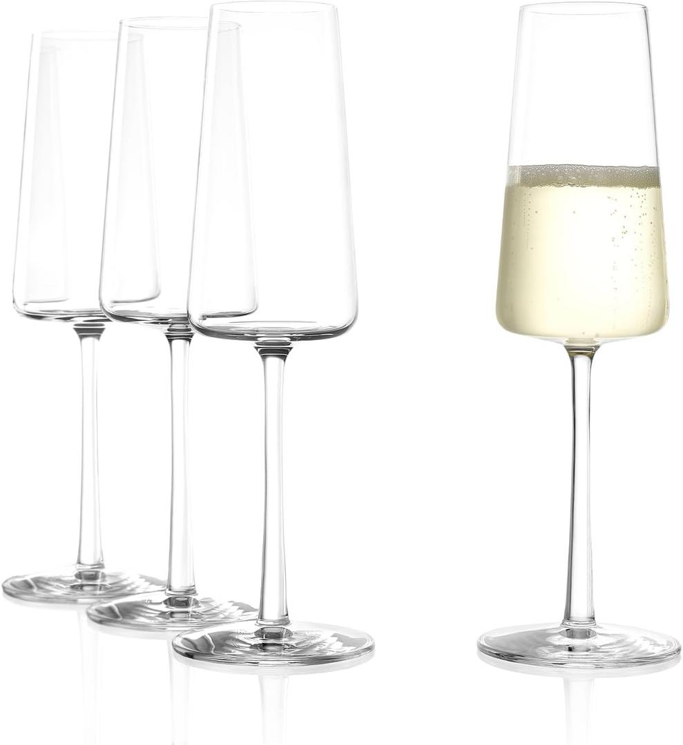 Stlzle Lausitz Champagne Glasses Power 4-Piece Set 8 oz Elegant Flutes Ideal for Prosecco & Sparkling Wine Crystal Champagne Glasses Dishwasher- & Shockproof