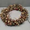 Red Co. 22” Light-Up Christmas Wreath with Red and Cream Pip Berries, Battery-Operated LED Lights with Timer