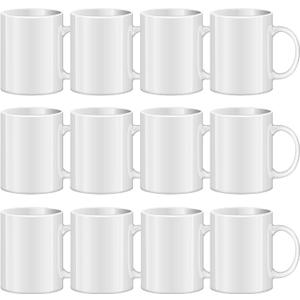 TANGLONG Sublimation Mugs Blank, Tazas Para Sublimacion, White Ceramic Sublimation Cups, Bulk Mugs for Coffee, Tea, Latte, Soup, Milk, Hot Cocoa 11 oz Set of 12