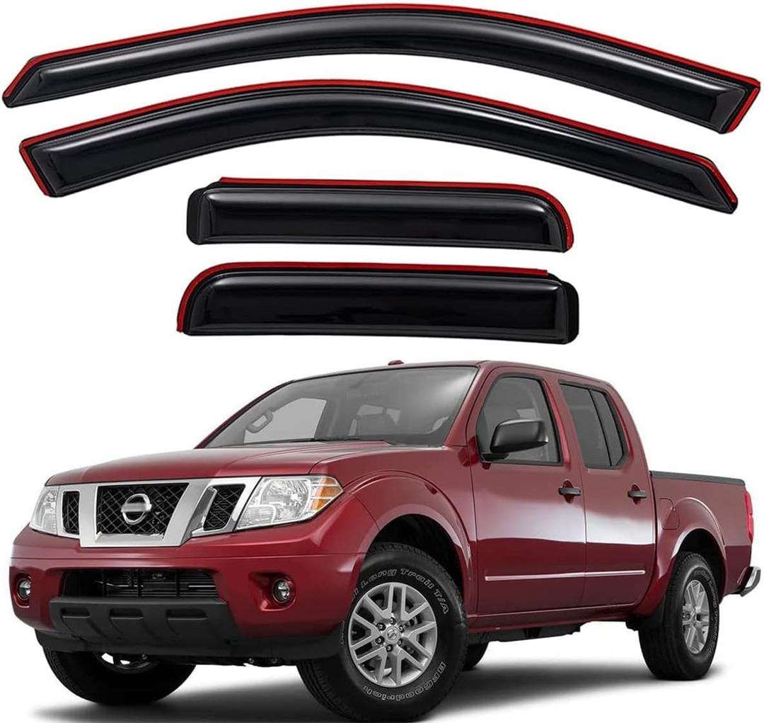 Lightronic Extra Durable Clip-on in-Channel Auto Vent Window Visor, Fits 2005-2020 Nissan Frontier Crew Cab, UV Protection Rain Guard, Original Wind Deflector, No-Drill Install, Dark Smoke, 4-Pcs