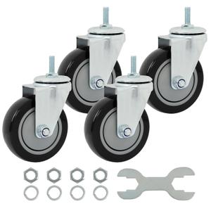 Finnhomy Swivel Caster Wheels 4 Inch Threaded Stem Casters Set of 4 Heavy Duty 3/8"-16 x 1 Anti-wear Polyurethane Industrial Castor Wheels for Cart/Furniture Load Bearing 2200 Lb Smooth Caster Black