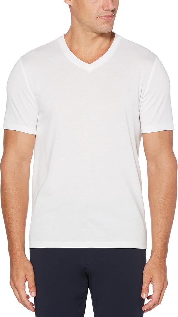 Perry Ellis Men's Pima Cotton Blend V-Neck Short Sleeve Tee Shirt, Bright White, X-Large 
