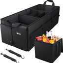 Sposuit Trunk Organizer with Insulated Leakproof Cooler Bag, 98L Collapsible Car Storage Large Trunk Organizer for Car SUV Van with Removable Dividers & Adjustable Securing Straps
