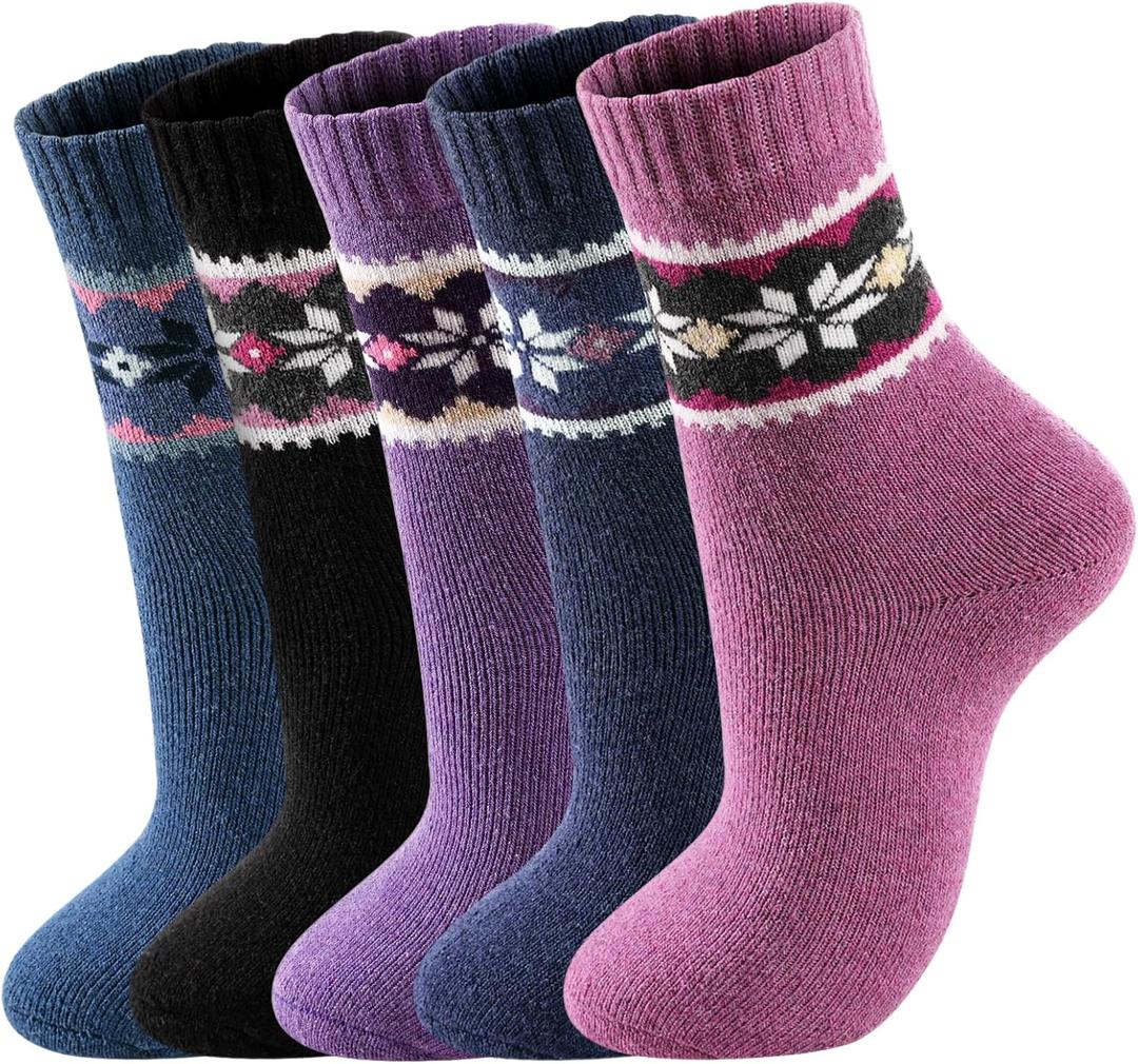 Pleneal Wool Socks for Women - Womens Wool Socks Winter Warm Cozy Knit Sock for Women Men (5 Pairs Purple Octagon,5-9)