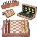 Ajuny Magnetic Travel Chess Set - Handcrafted Acacia Wood, Foldable Board with Elegant Storage Ages