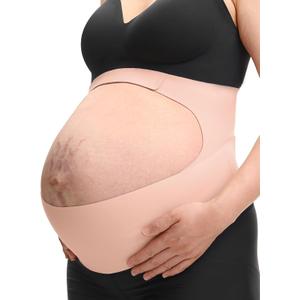 Momcozy Pregnancy Belly Band, CozySupport Ergonest Maternity Belly Band, Invisible Pregnancy Belt for Back, Abdomen, Waist (Large, Oyster Pink)