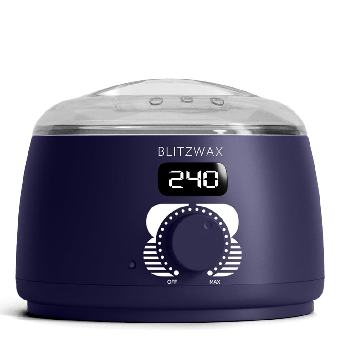 BLITZWAX Single Waxing Pot, Hard Wax Warmer for Face, Legs, Bikini, Brazilian and Body, for 16 oz, At Home Hair Removal Kit, for Men, Beginner Friendly, Quick Heating, Precise Temperature Control (Deep Blue)