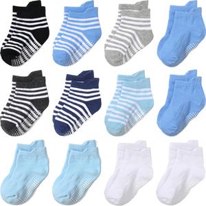 2 x Aroveea Non Slip Grip Ankle Baby Socks 12 Pack for Toddler Boys and Girls Kids,Infant Cute Cotton Baby Socks