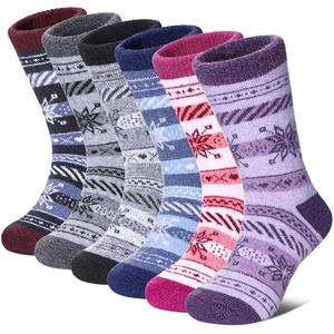 FNOVCO Kids Merino Wool Hiking Socks Toddlers Boys Girls Cozy Thermal Winter Thick Warm Crew Socks 6 Pairs (4-7 Years, Snowflake)