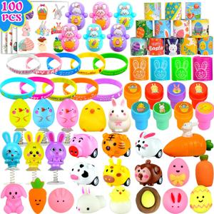 U-Goforst 100 Pack Easter Egg Fillers, Easter Basket Stuffers for Kids Boys Girls, Easter Party Favors Assorted Toys, Easter Egg Hunt, Easter Gift Goodie Bags Stuffers Filling Treats Classroom Prize