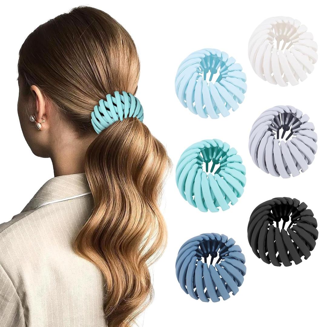 6Pcs Bird Nest Magic Hair Clips Hair Nest for Bun Strong Ponytail Holders Hair Accessories for Women Girls (Blue color scheme, Large) (1 Count (Pack of 6))