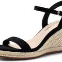 DREAM PAIRS Espadrilles Wedge Sandals for Women, Women's Open Toe Summer Dressy Sandals with Adjustable Ankle Strap and Soft Footbed (8, Black)