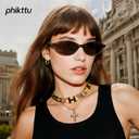 Sunglasses Womens Retro Oval Sunglasses for Women - Cat Eye 90s Glasses Y2K UV400 Lightweight Narrow Shades (A. Brown Frame Brown)