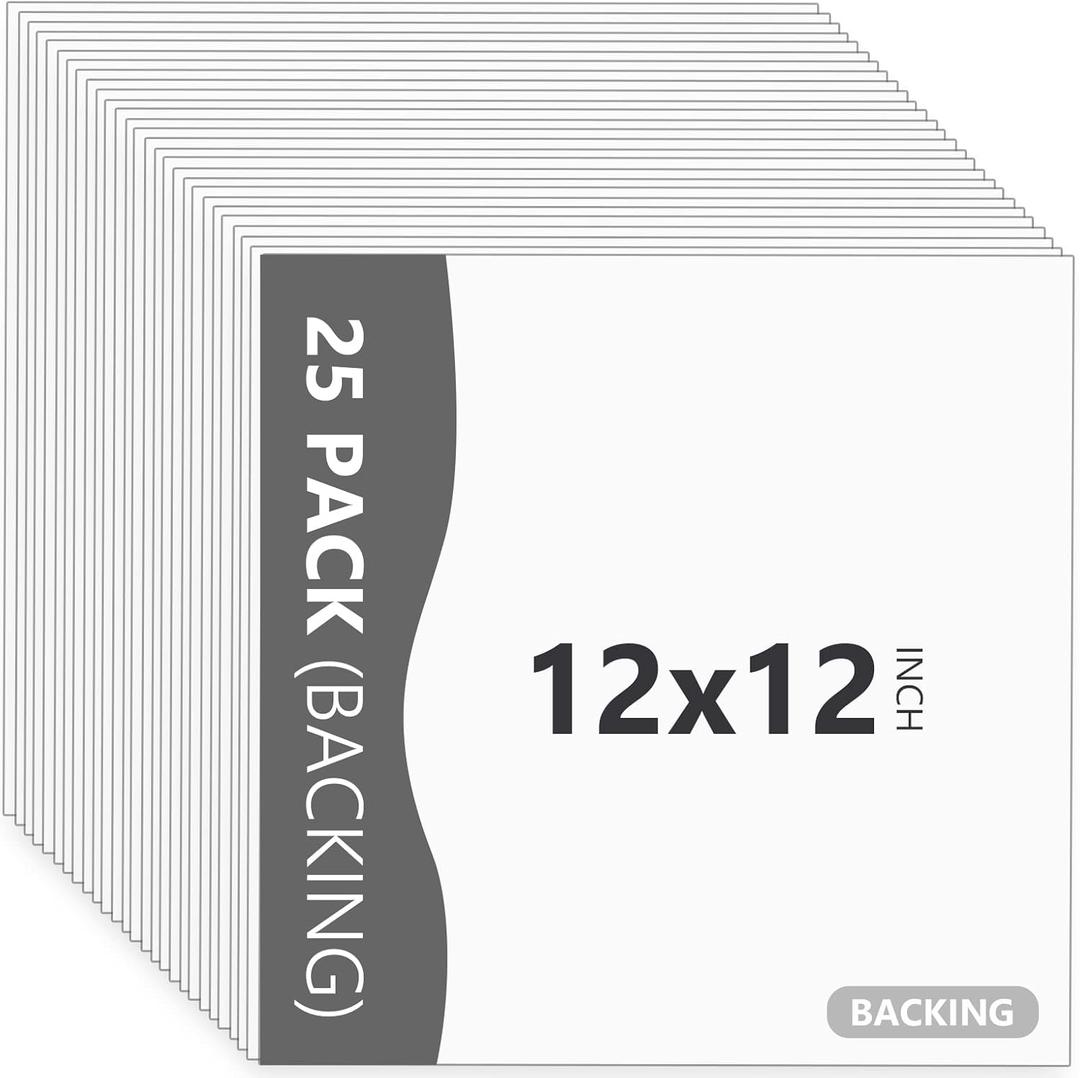 25 Pack Backing Boards Only - 12x12 Uncut White Mats Matboards, Acid Free & White Core Backerboards, Ideal for Photos/Pictures/Prints/Frames/Arts