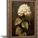 Vintage Gold Framed Floral Canvas Wall Art Retro White Hydrangea Flower Painting Picture Wall Decor Moody Botanical Flowers Poster Print Artwork for Living room Bedroom Home Decoration, 24"L x 16"W