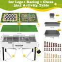 3 in 1 Lego Table with Storage,Wooden Kids Activity Table Compatible with Lego and Building Block,Construction+Train+Chess Toddler Play Table,Wheels for Under Bed or Sofa Storage