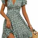 2 x TORARY Womens Summer Dresses 2026 Floral Cap Sleeve Wrap V Neck Ruffle A-Line Sun Dress (Green, L)