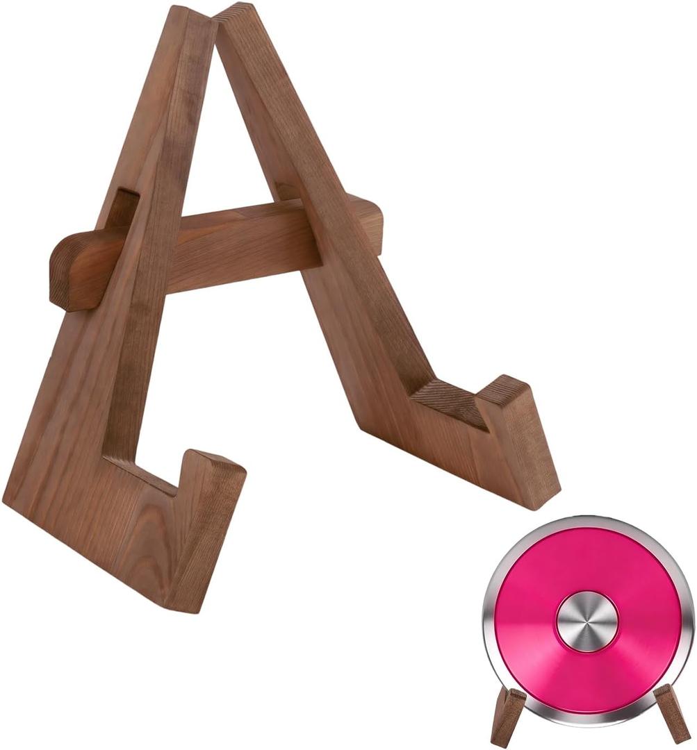 Wooden Discus Stand, 8.8 Inch Wood Discus Holder Display Stand, Rustic Wooden Plate Holder & Picture Frame Easel for Tabletop Art, Decorative Plates, Plaques and Collectibles