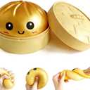 Dumpling Squishy Mystery Box, Super Soft Slow Rising TPR Tear-Resistant Smiley Face Dumpling Toy, Fidget Sensory Toys for Easter Basket Stuffers, Parties, Classroom Prizes Adults Kids(Gold)
