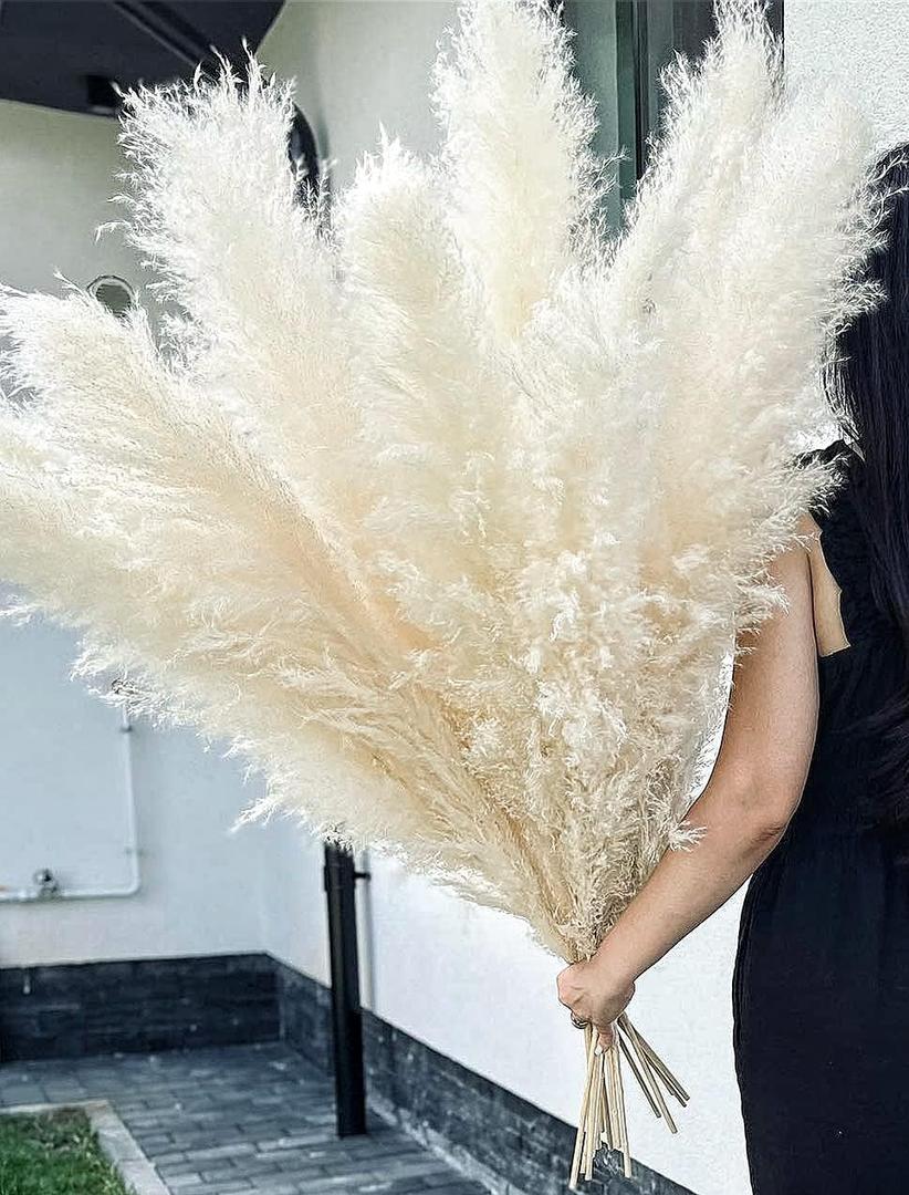 10 Stems 46" inch White Pampas Grass Decor Tall, Large Pompas Grass, Boho Neutral Home Decor Bouquet, Fluffy Pampass Grass for Floor Vase Wedding Floral Arrangements Wall Farmhouse Table Decor (10PCS 46inch White)