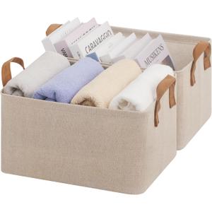StorageWorks Storage Bins, Fabric Storage Bins for Shelves, Storage Baskets with Metal Frame, Closet Baskets and Bins with Handles, Brown and Beige, 2-Pack (14 " L x 10 " W x 8 " H)