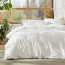 Bedsure 100% Stone Washed Cotton Duvet Cover Queen Size - White Minimalist Cotton Duvet Cover Linen Like for All Seasons - GentleSoft Plain Simple Bedding (White, Queen, 90"x90")