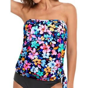 Holipick Strapless Tankini Tops for Women Swimwear Top ONLY Bandeau Bathing Suit Blouson Swimsuit, No Bottom, XL