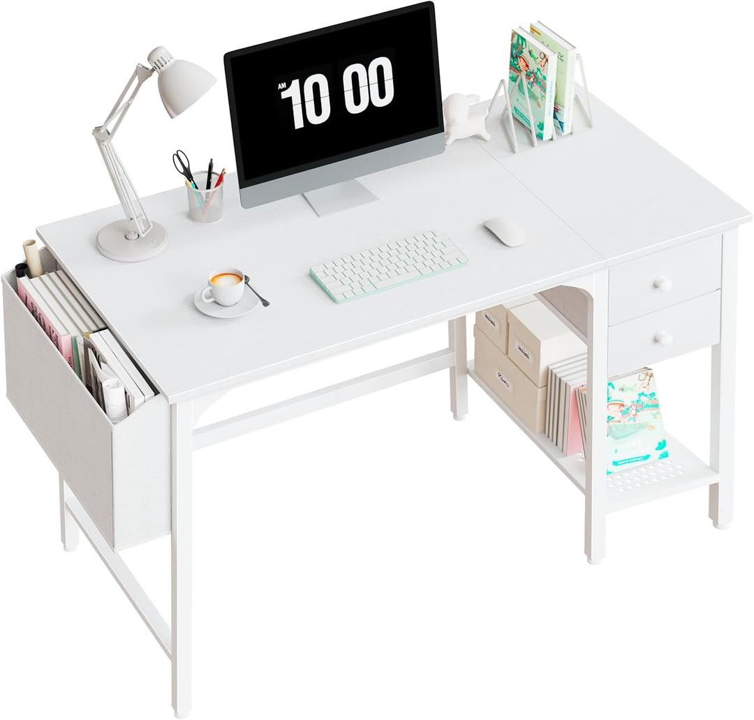 Lufeiya White Small Desk with Drawers - 40 Inch Computer Desk for Small Space Home Office, Modern Simple Study Writing Table PC Desks (39.4")