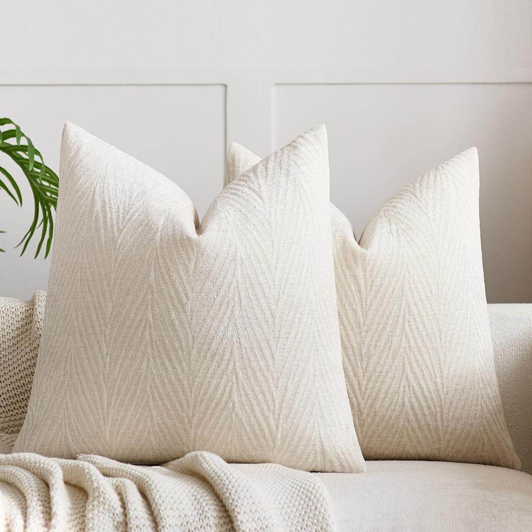 Throw Pillow Covers 16x16 Inch Set of 2, Textured Leaf Style, Beige | Decorative Cushion Covers for Couch, Farmhouse Pillow Covers for Sofa Bed Living Room