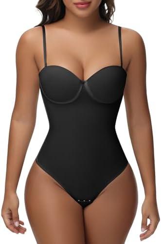 SHAPSHE Strapless Shapewear Corset Bodysuit Tops for Women Tummy Control V Neck Thong Body Shaper Going Out Outfits, XL