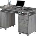 47.5'' Computer Desk with File Cabinet and Drawers, Storage Cabinet with Removable Shelf and Ventilation for CPU, Home Office Desk or Computer Workstation with Keyboard Tray, Grey