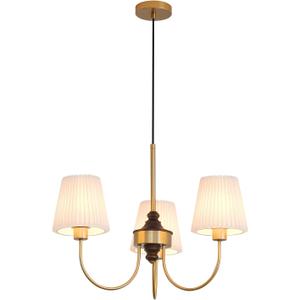 BOKT Modern Sputnik Chandelier Pleated Fabric Gold Semi Flush Mount Chandelier with 3-Light Kitchen Island Adjustable Ceiling Hanging Light American Style Chandelier for Indoor Living Room