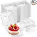 Zezzxu 100 Pack Clear Plastic Take Out Food Containers, Square Cake Slice Containers with Hinged Lids, Disposable To Go Boxes for Cookies, Desserts, Fruits, Salads, Sandwiches