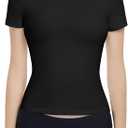 Womens Fitted Crew Neck T-Shirt Stretchy Cotton Y2K Short Sleeve Tees for Workout Basic Tees Going Out Tops Black (S)