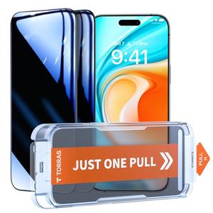 TORRAS 2-Pack Military-Grade 12FT Shatterproof iPhone 16 Pro Privacy Screen Protector, 9H+ Tempered Glass, Just-One-Pull Installation, GlassGo X Privacy