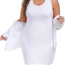 VintageClothing Womens Plus Size Tank Top Dress Soft Slip Under Dress Wide Straps Lingerie Nightgown (White, XXL)